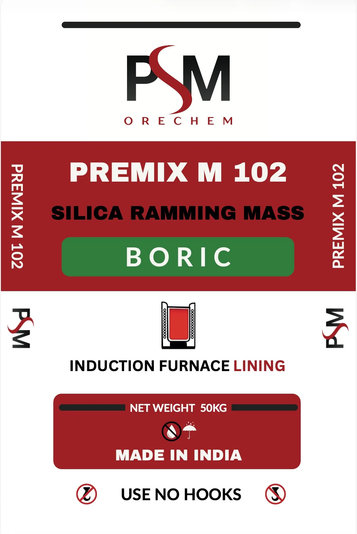 PREMIX M 102 BORIC — boric acid bonded silica ramming mass for induction furnaces